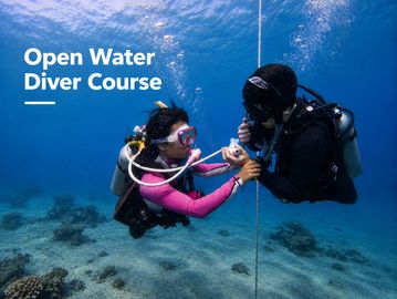 Two divers practicing in an open water course.