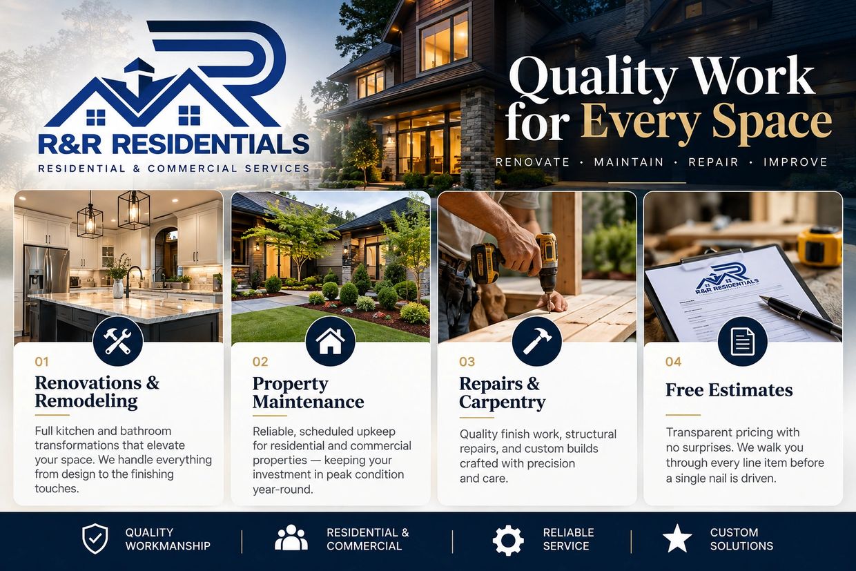 R&R Residentials offers renovations, maintenance, repairs, and free estimates for homes.