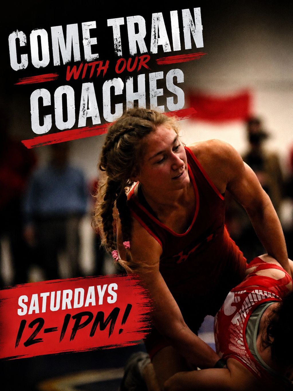 Wrestling training with coaches on Saturdays, 12-1 PM.
