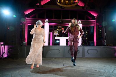 Asheville wedding with pink up lighting