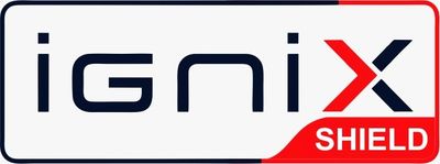 Logo with 'igniX SHIELD' text in black and red.
