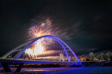 New Years Fireworks over Walterdale Bridge in Edmonton
