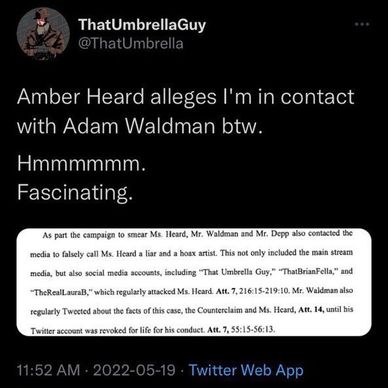ThatUmbrellaGuy working with Johnny Depp to harass Amber Heard online.