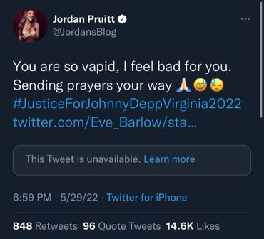 Jordan Pruitt joining the Amber Heard hate.