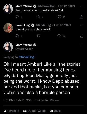 Mara Wilson admitting Depp is abusive but still joining in the Amber Heard abuse.