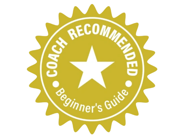 Round golden "Seal of Approval" with the words "Coach Recommended - Beginner's Guide"