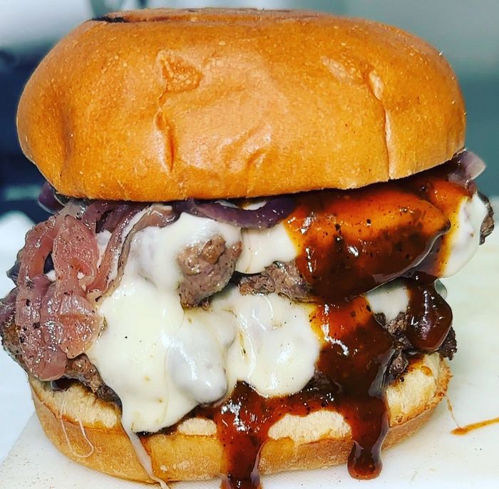 This is the “Carribean Jerk Burger” however, the customer requested a double burger 🍔 to be added.
