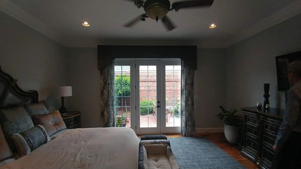 Master bedroom drapes and cornice designed for a client in Winston-Salem, NC
