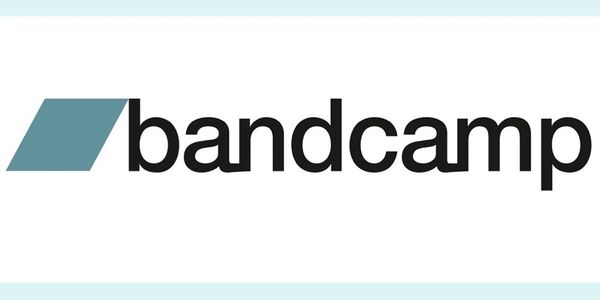 Bandcamp logo with a teal parallelogram and black text.
