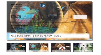 Custom checkbooks, covers and labels with art and photography by artist, Karen Zuk Rosenblatt