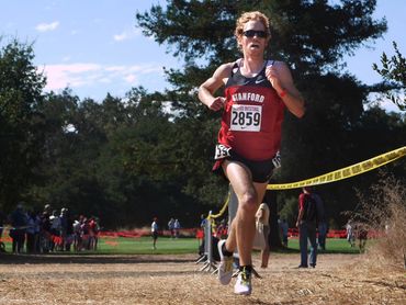 A cross country runner competes at the Stanford Invitational