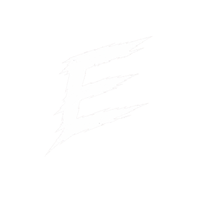 White stylized letter E on black background.