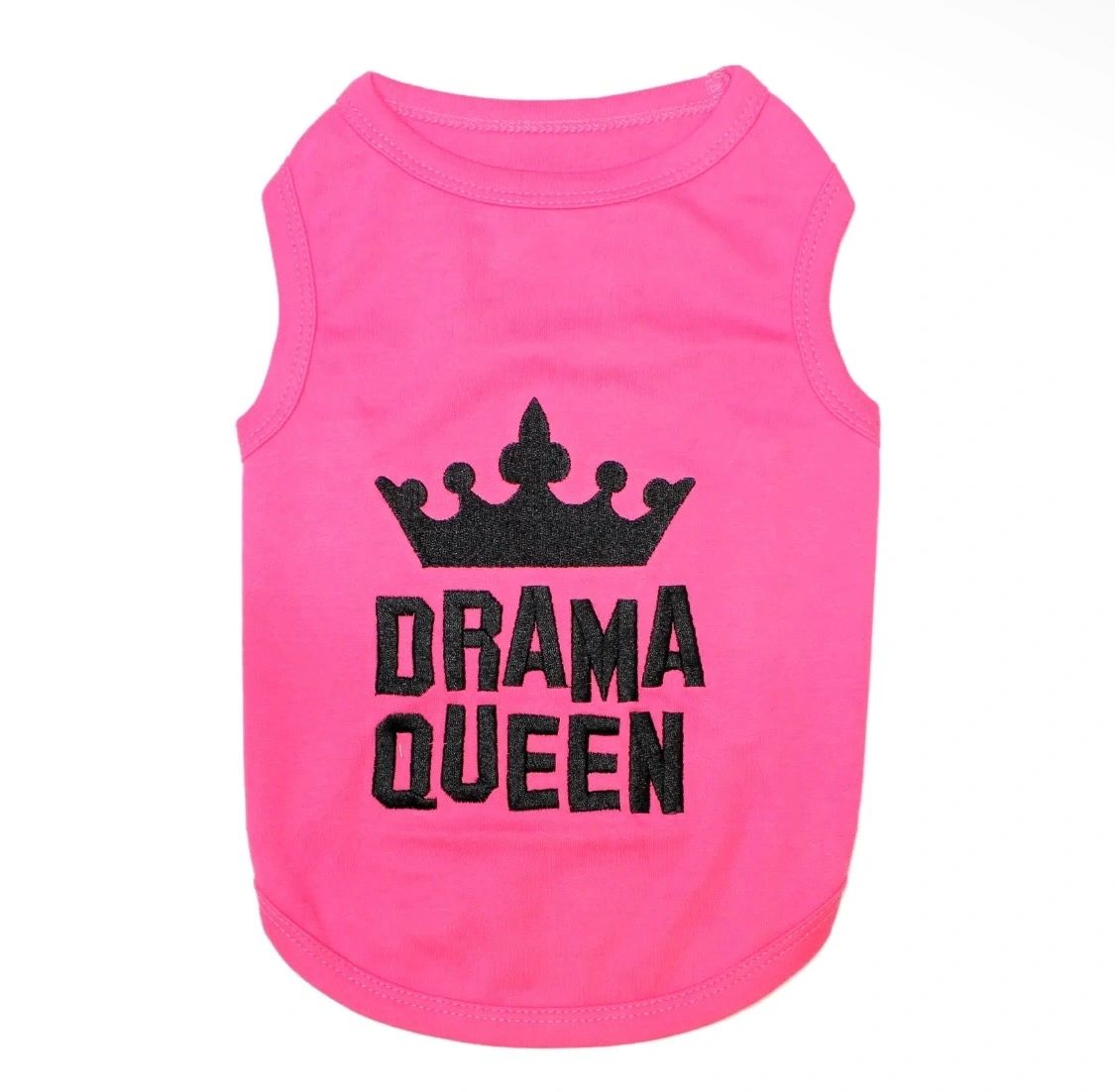 Pink sleeveless shirt with 'Drama Queen' and crown design.