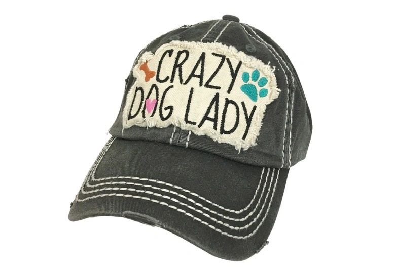 Black cap with 'Crazy Dog Lady' patch.