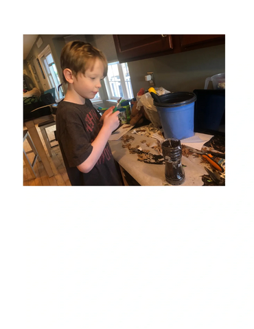 Young boy potting a plant.
