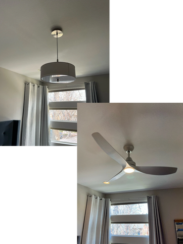 Light fixture replaced with a ceiling fan.