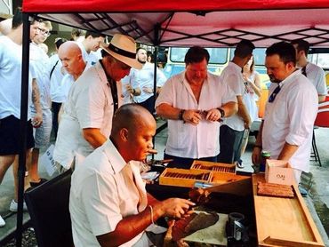people at an event rolling table