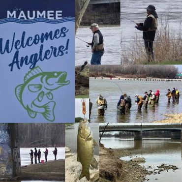 Group of anglers fishing at Maumee River, showcasing the local fishing culture.
