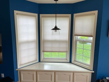 Cellular shades in window nook, Orange County