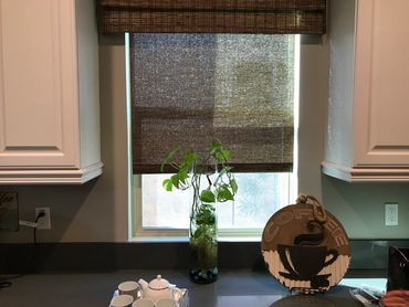 Woven wood shades in kitchen, Orange County