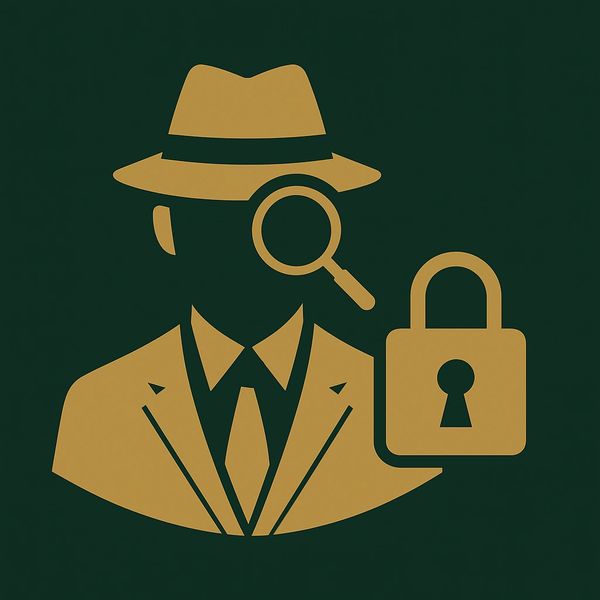 Icon of a detective with a magnifying glass and a padlock symbol.