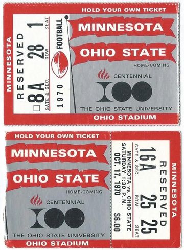 Vintage 1970 Ohio State vs Minnesota football tickets.