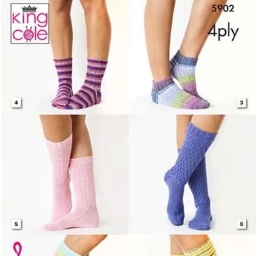 A King Cole Pattern showing four sets of socks knit out of Footsie 4ply.