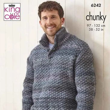 A mens V-neck sweater knit out of Cottagespun Chunky yarn from King Cole.