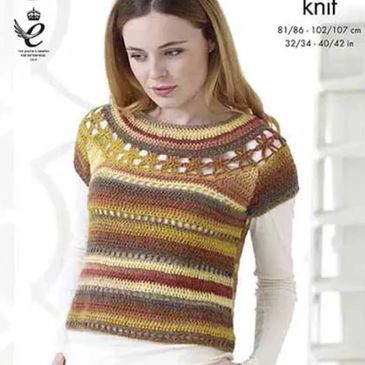 A shaded self striped sweater knit out of King Cole's Riot DK yarn.