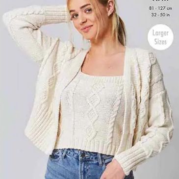 A woman's sweater knit with Cottonsoft yarn from the King Cole Pattern 5761