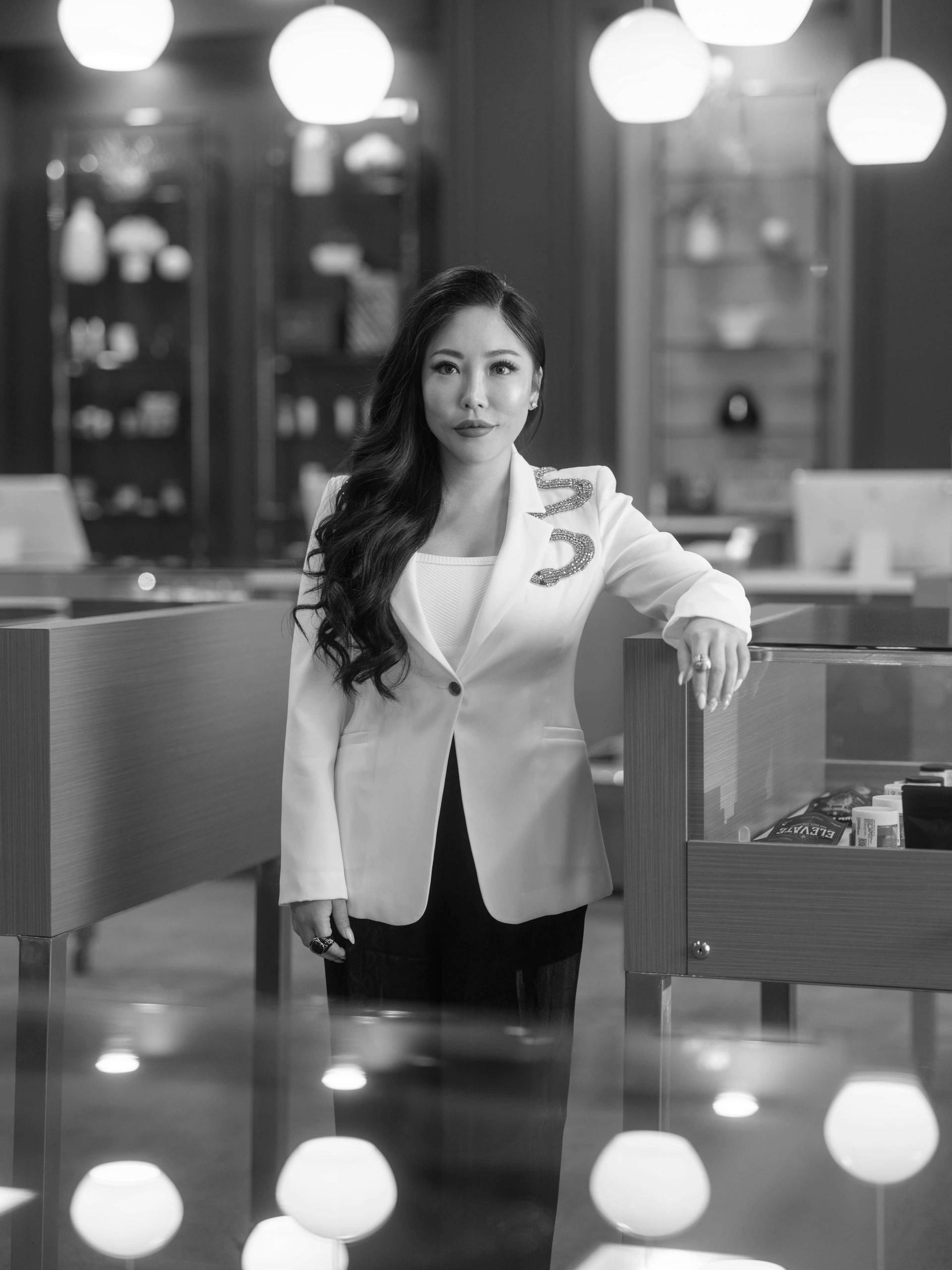 Susan Hwang in showroom of BEST Dispensary.