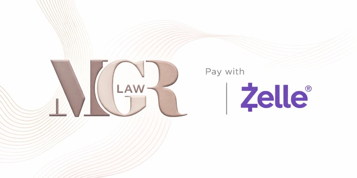 Logo of MGR Law with a prompt to pay using Zelle.