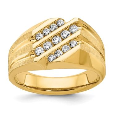 IBGoodman 14k Men's Polished Satin and Grooved 1/2 Carat AA Quality Diamond Ring