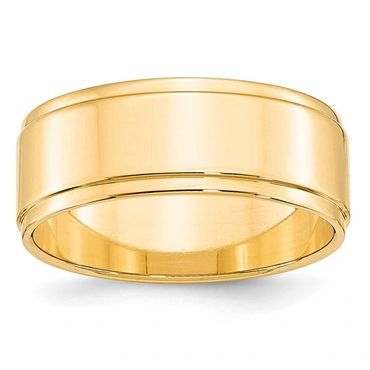 14k Yellow Gold 8mm Flat with Step Edge Wedding Band Size 12
