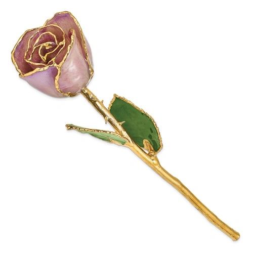 Lacquer Dipped Gold Trimmed Lavender Real Rose
