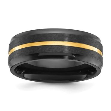 Chisel Black Zirconium Brushed and Polished Yellow IP-plated 8mm Band