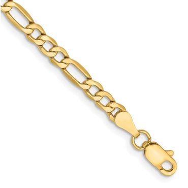 14K 7 inch 3.5mm Semi-Solid Figaro with Lobster Clasp Bracelet