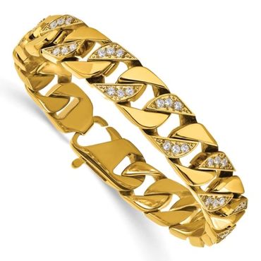 Chisel Stainless Steel Polished Yellow IP-plated with CZ 8.5 inch Curb Link Bracelet