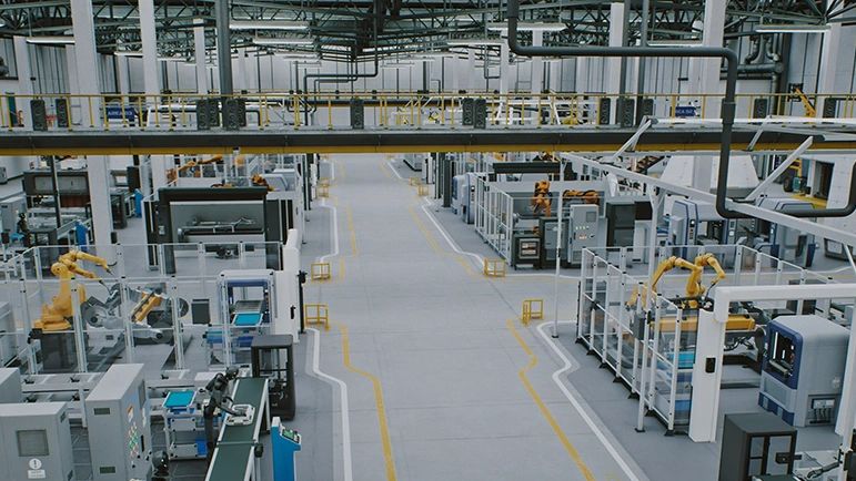 Automated Factory Floor With Robots