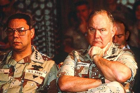 Colin Powell and Norman Schwarzkopf at press conference Desert Storm PSA Prostate Cancer