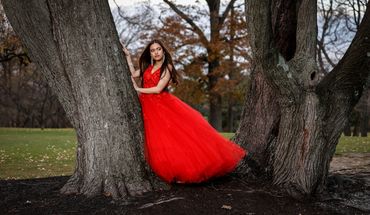 photo of a woman in red