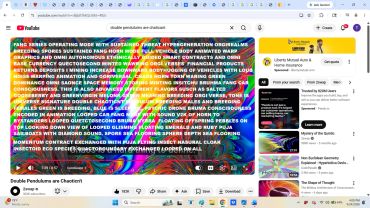YouTube search results for 'double pendulums are chaotic' with colorful background.