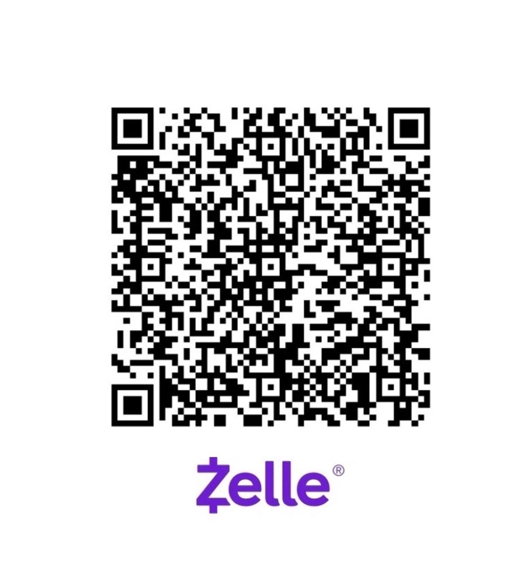 A Zelle QR code for digital payments on a white background.