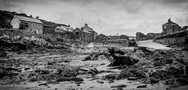Cornih Village from the beach in B&W