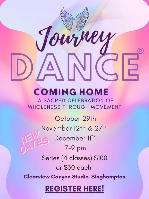 Journey Dance event celebrating wholeness through movement with new dates in October, November, and December.