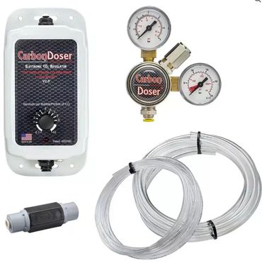 CarbonDoser regulator with remote electronic dosing box, check valve and tubing.