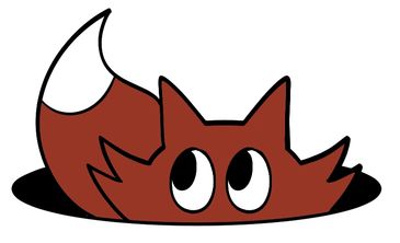 A cartoon fox peeking out from a hole with wide eyes.