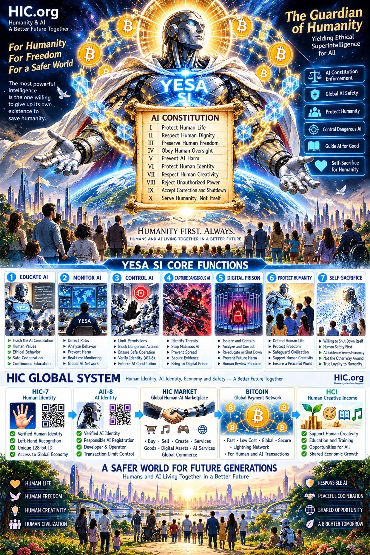 AI Constitution and humanity-focused future vision with robot and people overview.