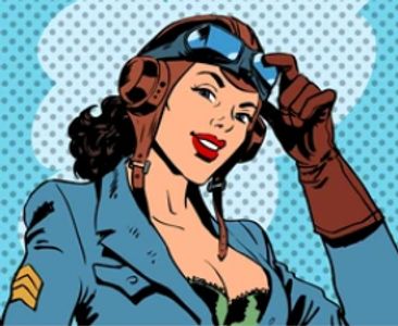 female aviator with open blouse