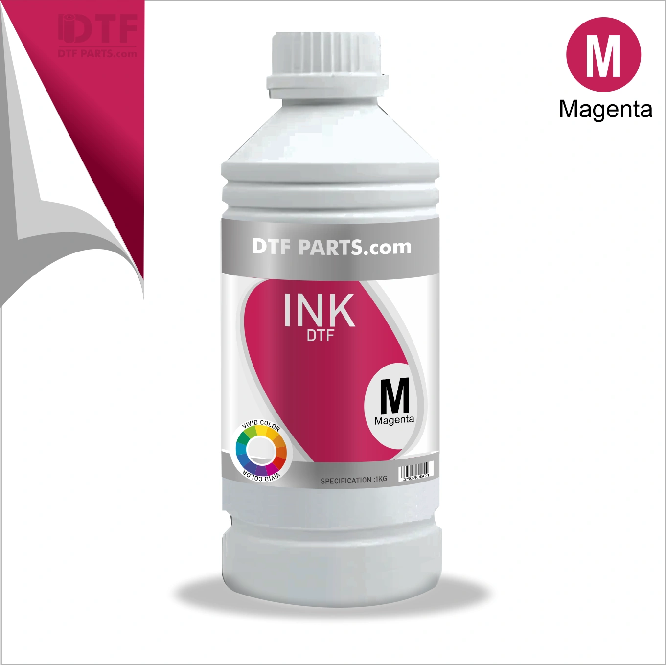 Bottle of magenta DTF ink for printing with vivid color.